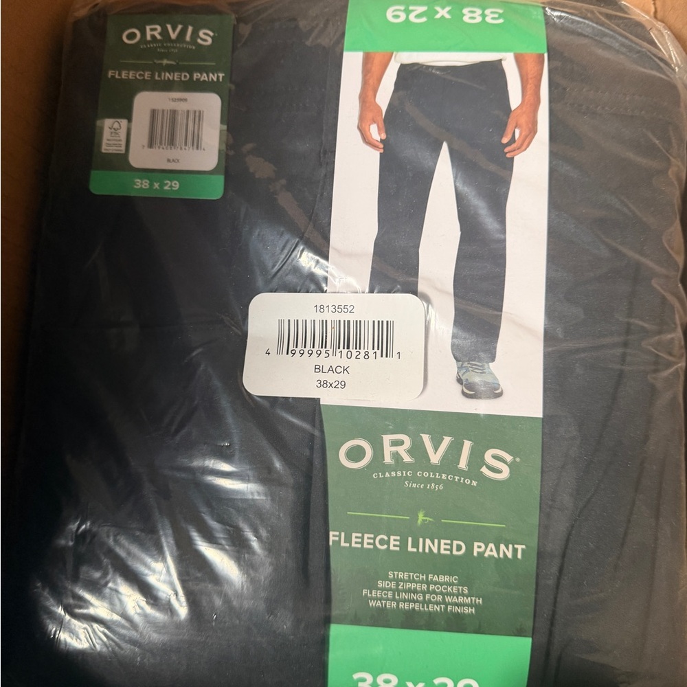 Orvis Black Fleece Lined Pant - 38x29 - New